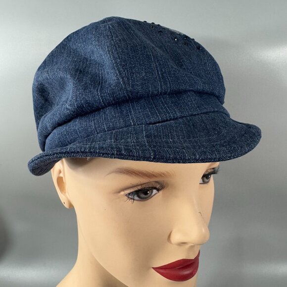Harley Davidson Blue Denim Newsboy Gatsby Women's Hat Cap Medium Studded - Picture 5 of 13